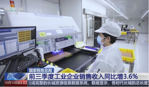 今年前三季度，全國(guó)工業(yè)企業(yè)銷售收入同比增長(zhǎng)3.6%